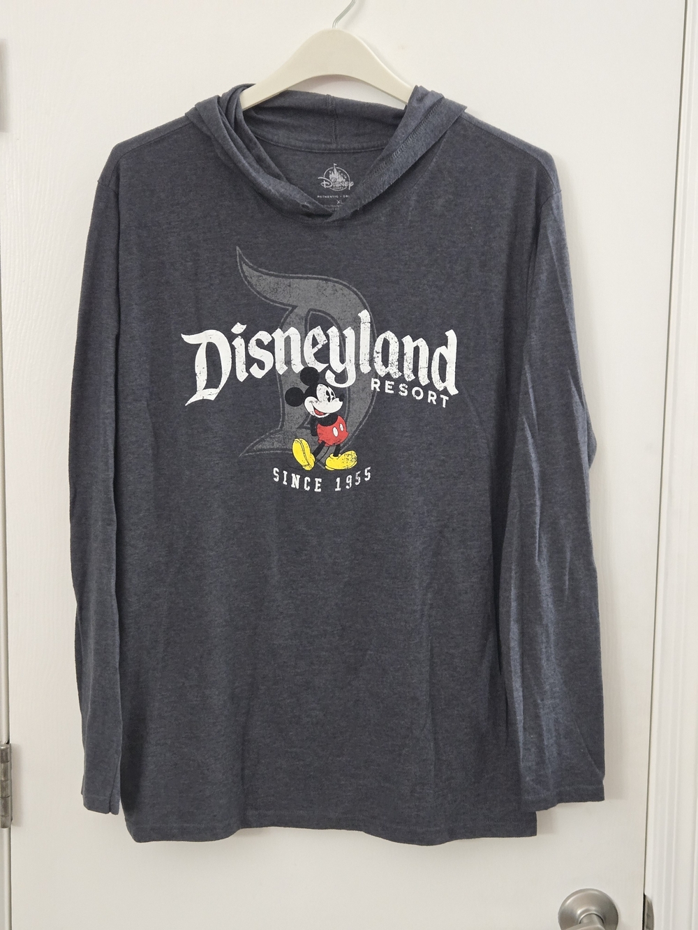 Disney Charcoal Long-Sleeve Hooded Tee with Mickey Mouse Graphic